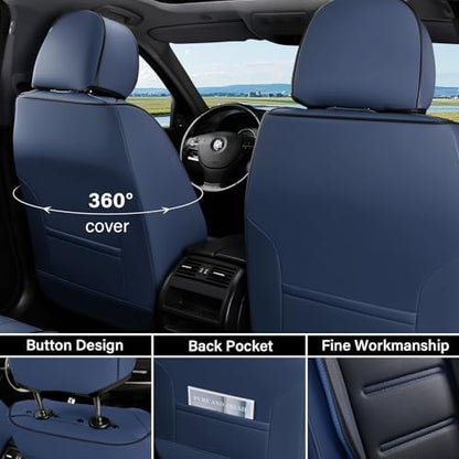 Coverado Car Seat Covers, Front Covers for Cars, Car Seat Cover Front Seats, Car Seat Protector Waterproof, Leather Car Seat Cushion, Universal Interior Covers Seat Protectors for Most Cars Blue - Image 3
