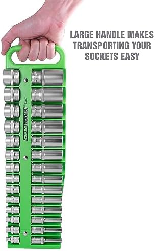 OEMTOOLS 23117 3/8" Drive Portable Magnetic Socket Organizer Tray, Magnetic Socket Holders Organizers For Tool Box, Shop, Or Garage, Holds Up To 28 Tools, Metric/SAE, Green - Image 4