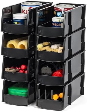 IRIS USA 8-Pack, Large Stackable Storage Bins, Black by IRISUSA