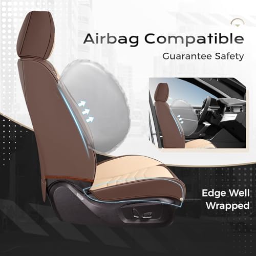Coverado Seat Covers for Cars, 5 Seats Seat Covers Full Set, Faux Leather Seat Covers for Cars, Automotive Seat Covers Universal Car Seat Protector Seat Cushion Fit for Most Cars Trucks, Coffee&Beige - Image 3