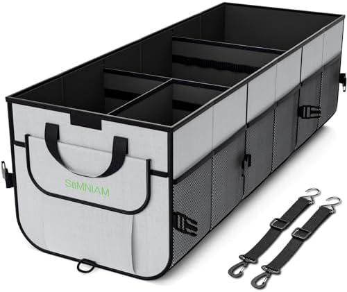 Simniam Car Trunk Organizer with Insulated Grocery Bag- 110L High Capacity Car Storage Box, with 4 Compartments, Reflective Strip, Cover, for Auto, SUV, Truck, Minivan by SIMNIAM