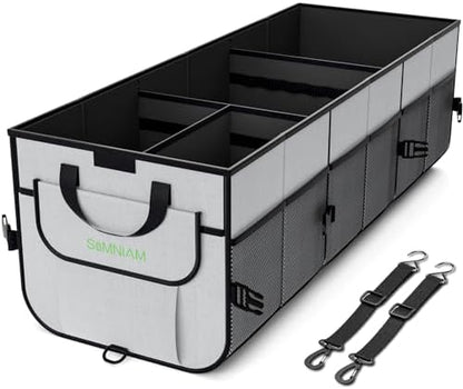 Simniam Car Trunk Organizer with Insulated Grocery Bag- 110L High Capacity Car Storage Box, with 4 Compartments, Reflective Strip, Cover, for Auto, SUV, Truck, Minivan by SIMNIAM