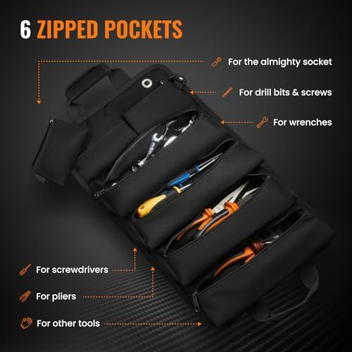 Heavy Duty Roll-Up Tool Organizer Bag | Black - Image 3