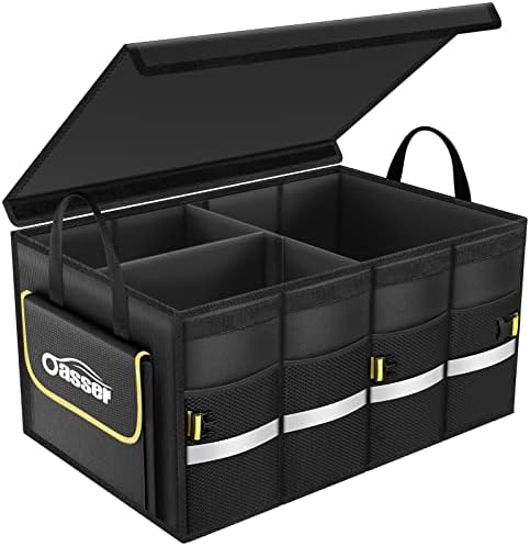 Oasser Car Trunk Organizer with Foldable Soft Lid, 55L 3 Compartments Black by Shownow