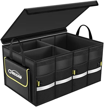 Oasser Car Trunk Organizer with Foldable Soft Lid, 55L 3 Compartments Black by Shownow