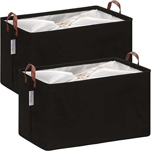 Hinwo 70L Extra Large Canvas Storage Bin with Lid and Handles, 2-Pack by Hinwo