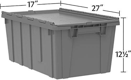 Buckhorn AR2717120204000 Industrial Plastic Stackable Storage KeepBox Tote Container with Hinged Attached Lid, 27-Inch L x 17-Inch W x 12-Inch H, Green - Image 4