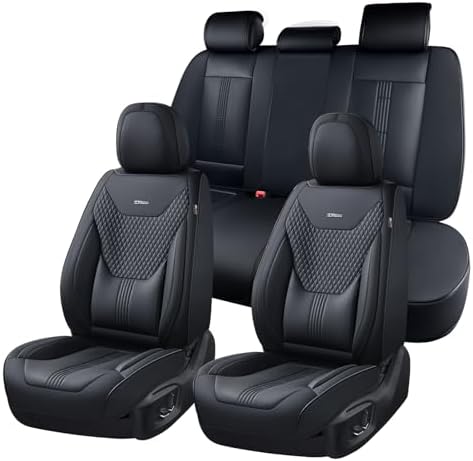 Coverado Car Seat Covers Full Set, Front Seat Covers with Lumbar Support and Back Seat Cover Waterproof Leather Automotive Seat Cover, Universal Car Interior Protectors Cushion for Most Cars by COVERADOAUTO