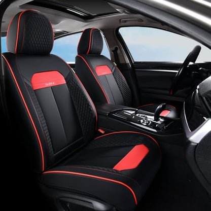 FLORICH Front Seat Covers, Luxury Car Seat Cover with Waterproof Leather, Automotive Vehicle Seat Covers for Cars Trucks Vans SUVs Sedans (2 Packs, Black&Red Line) by FLORICH