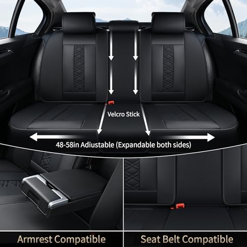 FLORICH Seat Covers, Atomutive Car Seat Covers Full Sets, Waterproof Seat Cover for Cars, Luxury Leather Universal Seat Cover Accessories Fit for Most Cars SUV Truck Sedans(Black) - Image 5