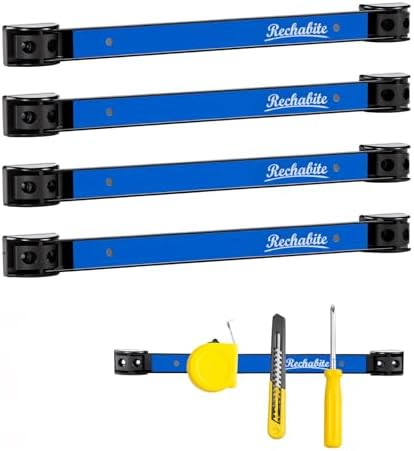 4 Pieces 12" Magnetic Tool Holder Strip, Blue Magnet Bar, Metal Tool Organizer Rack for Garage Organization, Easy To Install in Workshop, Mounting Screws Included by RechabiteMagneticTools