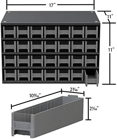 Akro-Mils Steel Garage Storage Cabinet, Small Parts Organizer Metal Cabinet for Hardware, Nails, Screws, Bolts, Nuts, and More, 17" W x 11" D x 11" H, 28-Drawer, Gray Cabinet/Gray Drawers (19228) - Image 3