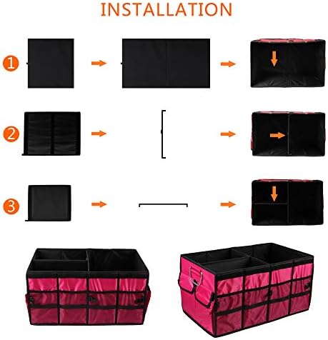 Car Trunk Organizer Collapsible Portable Multi Compartments Organizer with Non Slip Straps for SUV Truck Auto Vehicle Car Auto Minivan(Large without cover, Rose red) - Image 6