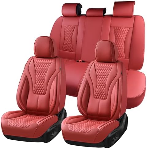 Coverado Waterproof Nappa Leather Car Seat Covers Full Set 5-Seat Car Seat Protector Front & Rear Cushions Fit for Most Sedans SUVs Pick-up Trucks Red by COVERADOAUTO