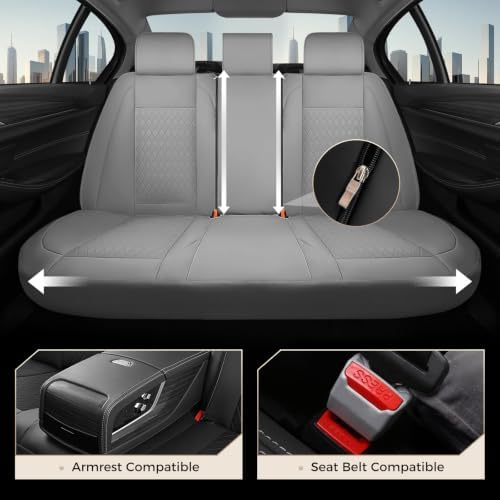 Coverado Car Seat Covers Full Set, Leather Seat Covers for Cars, Waterproof Car Seat Protectors, Durable Front and Back Car Seat Cushions Automotive Seat Covers Universal Fit for Most Cars, Gray - Image 4