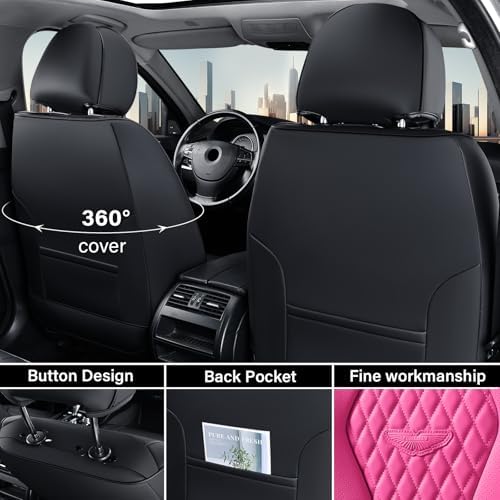 Coverado Auto Seat Covers, Car Seat Covers Full Set, Rose Car Seat Cover, Driver Seat Covers Front Seats Rear Seat Cover, Luxury Car Seat Cushion,Leather Seat Cover Seat Protector Fit for Most Cars - Image 3