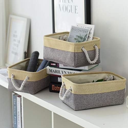 Fabric Storage Baskets for Organizing(6 Pack) Small Baskets for Shelves,storage, Laundry, Nursery, Closets, Decorative Baskets for Gifts Empty (Grey & gold, 11.8” x 7.8” x 5.1”) - Image 4