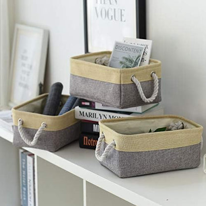 Fabric Storage Baskets for Organizing(6 Pack) Small Baskets for Shelves,storage, Laundry, Nursery, Closets, Decorative Baskets for Gifts Empty (Grey & gold, 11.8” x 7.8” x 5.1”) - Image 4