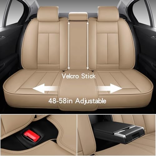MINGBRON Car Seat Covers Full Set,Black Beige Car Seat Cover, Car Seat Protector Waterproof, Nappa Leather Car Seat Cushion, Fit for Most Cars - Image 3