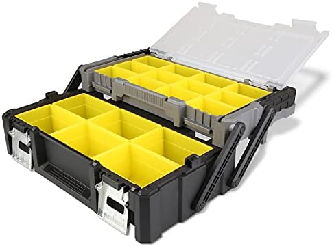 Olympia Tools 18 Inch Portable Plastic Cantilever Tool Box Organizer with Removable Compartments, Great Organization and Storage for Hardware, Assorted Nails, Dowels, Washers, Screws, Nuts and Bolts by OlympiaTools