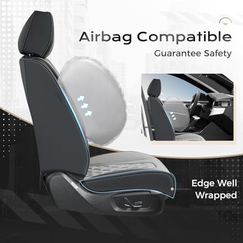 Coverado Car Seat Covers for Cars, Waterproof Automotive Seat Protectors, Leather Car Seat Covers Full Set, 5 Seats Driver Protectors Universal Fit for Cars SUVs, Trucks, Car Accessories - Black&Gray - Image 3