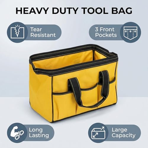 Tool Bags for Men Heavy Duty with Waterproof Hard Bottom Wide Mouth Large Tool Tote Bag Multi Pockets Organizer for Electrician Carpenter Mechanic Dad Gifts (1, Navy blue, 16 Inch) - Image 3