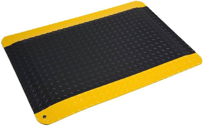 Wearwell Diamond-Plate Select Mat - Black/Yellow. Anti-Fatigue Workstation Mat. 3' W x 5' L x 9/16" Thickness. PVC Vinyl Surface with PVC Sponge. For Dry Industrial Use (495.916x3x5BYL) - Image 2