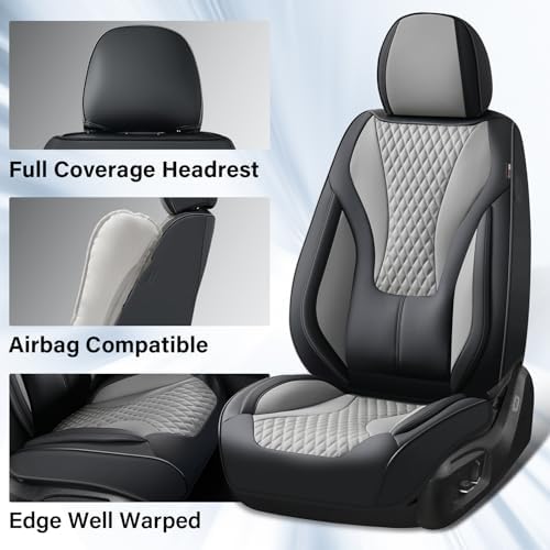 Coverado Waterproof Nappa Leather Car Seat Covers, Automotive Fullset Seat Covers, 5 Seat Car Seat Cushion & Protector, Black&Gray Front and Rear Covers Universal Fit for Most Cars, SUVs, Trucks - Image 4