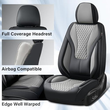 Coverado Waterproof Nappa Leather Car Seat Covers, Automotive Fullset Seat Covers, 5 Seat Car Seat Cushion & Protector, Black&Gray Front and Rear Covers Universal Fit for Most Cars, SUVs, Trucks - Image 4