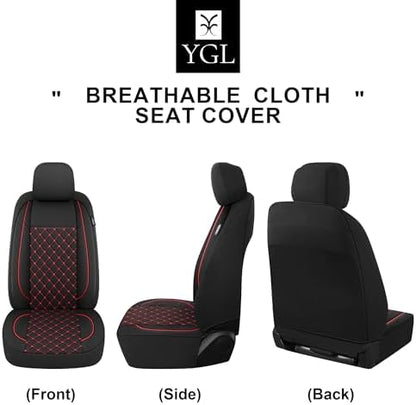 YGL Breathble Car Seat Covers Front Set, Washable Seat Covers for Cars, Premium Cloth Car Seat Protectors, Interior Covers for Cars, Sedan Van Truck SUV(Black/Red) - Image 5
