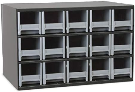 Akro-Mils Steel Garage Storage Cabinet, Small Parts Organizer Metal Cabinet for Hardware, Nails, Screws, Bolts, Nuts, and More, 17" W x 11" D x 11" H, 15-Drawer, Gray Cabinet/Gray Drawers (19715) by Akro-Mils