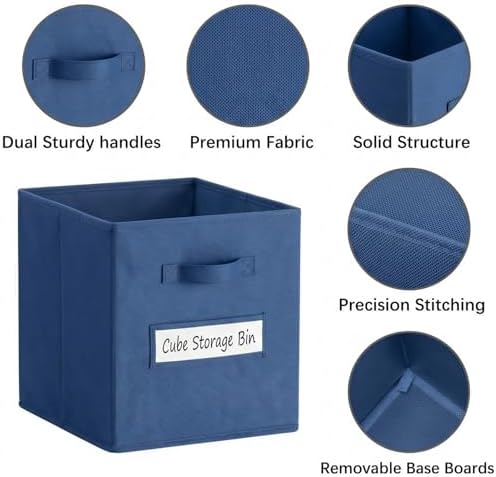 Storage Bins,11 Inch Cube Storage Bin with Labels,6pcs,Navy Blue - Image 2