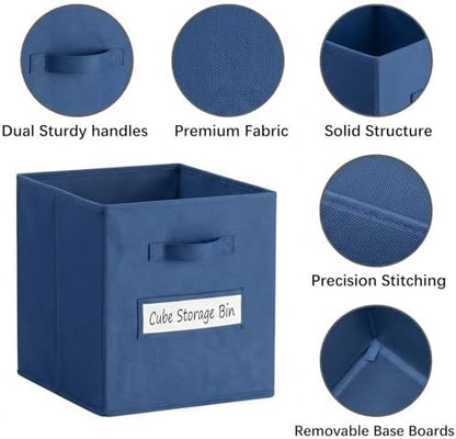 Storage Bins,11 Inch Cube Storage Bin with Labels,6pcs,Navy Blue - Image 2