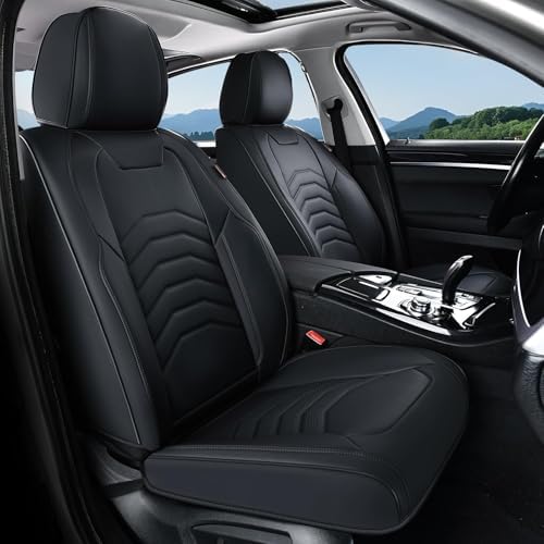 Coverado Car Seat Covers Front Seats, 2-Pack Black Seat Covers for Cars, Waterproof Leather Car Seat Covers for Cars, Car Seat Protector Car Seat Cushion Universal Fit for Most Cars Trucks SUV by COVERADOAUTO