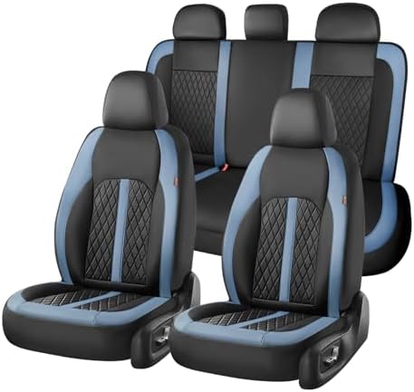 Coverado Universal Leather Seat Covers Full Set for 5 Seats – Waterproof, Durable All-Weather Protector for SUV, Pickup Truck, Sedan, Blue&Black by COVERADOAUTO