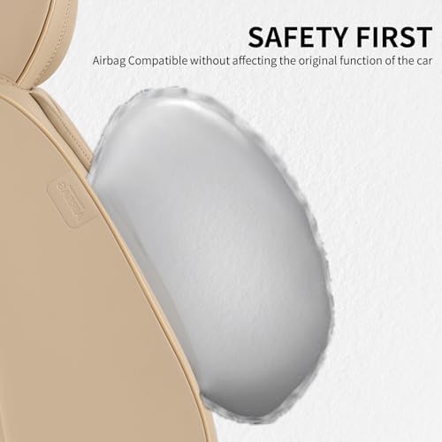 FLORICH Seat Cover, Leather Car Seat Covers Full Set, Waterproof Car Seat Protectors 5 Seats, Front and Rear Seat Covers for Cars, Automotive Seat Protector Fit for Most Sedans SUV Truck - Beige - Image 6