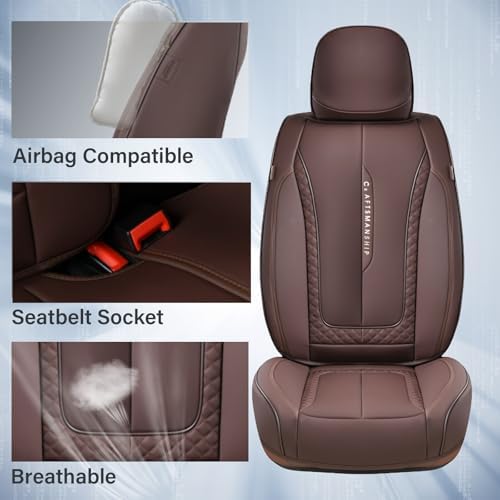 Coverado Car Seat Cover Full Set, Brown Seat Covers Front Seats Back Seat Covers, Nappa Leather Waterproof, Car Seat Cushion, Car Seat Protector Universal Fit Most Cars - Image 5
