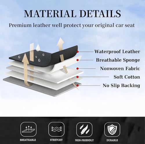 Coverado Car Seat Cover Full Set, Gray Seat Covers Front Seats Back Seat Covers, Nappa Leather Waterproof, Car Seat Cushion, Car Seat Protector Universal Fit Most Cars - Image 6