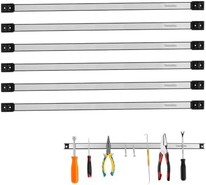 24" Magnetic Tool Holder Strip, 6 Pieces Silver Metal Tool Organizer Rack with Stainless Steel Surface, Magnet Bar for Garage Workshop, Easy To Install with Mounting Screws by Themethla