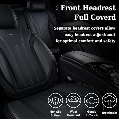 Coverado Car Seat Covers Front Seat, Breathable Nappa Leather Seat Cover, Black Seat Cover for Cars, Luxury Waterproof Car Seat Protector, Front Seat Cushion Universal Fit for Most Vehicles - Image 5