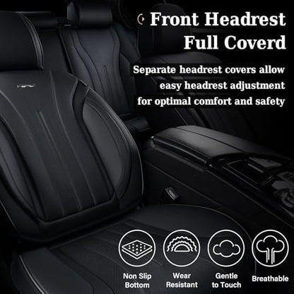 Coverado Car Seat Covers Front Seat, Breathable Nappa Leather Seat Cover, Black Seat Cover for Cars, Luxury Waterproof Car Seat Protector, Front Seat Cushion Universal Fit for Most Vehicles - Image 5