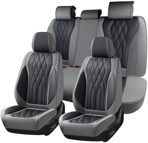 Coverado Seat Covers FullSet, 5 Seats Car Seat Protector, Waterproof Nappa Leather Cushion, Front & Rear Fit for Most Sedans SUV Pick-up Truck-Gray&Black by COVERADOAUTO