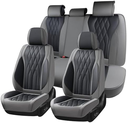 Coverado Seat Covers FullSet, 5 Seats Car Seat Protector, Waterproof Nappa Leather Cushion, Front & Rear Fit for Most Sedans SUV Pick-up Truck-Gray&Black by COVERADOAUTO