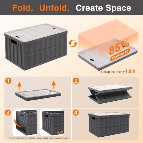 Citylife 64L Collapsible Storage Bins with Lids Plastic Storage Containers for Organizing Stackable Storage Box Large Heavy Duty Utility Crates, 2 Packs - Image 5