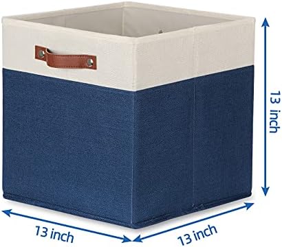 Temary Fabric Storage Bins for Cube Organizer 4 Pack Cube Storage Bins 13 Storage Cubes for Shelves Storage Baskets for Organizing Books, Clothes, Towels (White & Blue, 13x13x13 Inch) - Image 2