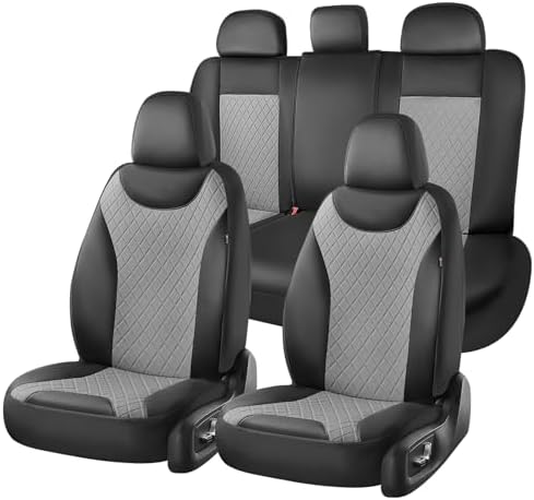 Coverado Car Seat Covers, 5 Seats Front and Rear Seat Covers for Cars, Leather Seat Covers Waterproof Car Seat Protectors, Automotive Seat Cushions Universal for Most Sedan, SUV, Truck, Black & Gray by COVERADOAUTO