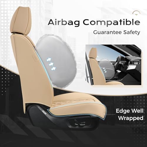 Coverado Front Seat Covers, Luxury Faux Leather Seat Covers for Cars, Beige Car Seat Covers, Car Seat Protector Waterproof, Automotive Interior Accessories Universal Fit for Most Cars Truck SUV Sedan - Image 3