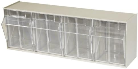 Akro-Mils TiltView Plastic Storage Cabinet with 4 Tilt Out Bins, Horizontal Plastic Parts Organizer, Teacher Toolbox, and Office Supply Organizer, 23-5/8" W x 8-3/16" H x 6-3/4" D, Stone by Akro-Mils