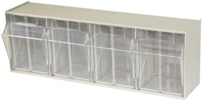 Akro-Mils TiltView Plastic Storage Cabinet with 4 Tilt Out Bins, Horizontal Plastic Parts Organizer, Teacher Toolbox, and Office Supply Organizer, 23-5/8" W x 8-3/16" H x 6-3/4" D, Stone by Akro-Mils