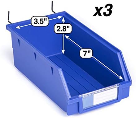 Pegboard Bins – 3 Pack Blue Extra Large - Hooks to Any Peg Board - Organize Hardware, Accessories, Attachments, Workbench, Garage Storage, Craft Room, Tool Shed, Hobby Supplies, Parts - Image 2
